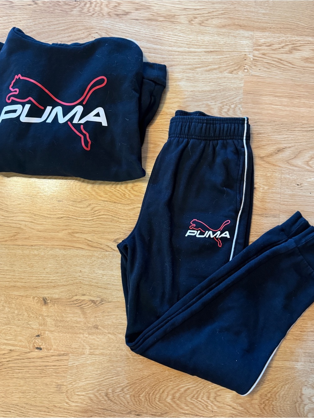 Puma Kids Black Joggers with Red and White Logo